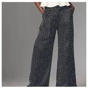 Anthropologie Polka Dot Black High Rise Wide Leg Pants Women's Sz 0